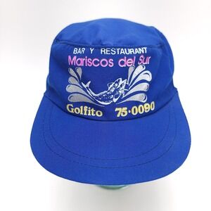 Vtg‎ Mariscos Del Sur Hat Cap Golfito Fish Logo Blue Size 7 1/8 Fitted 22.5"